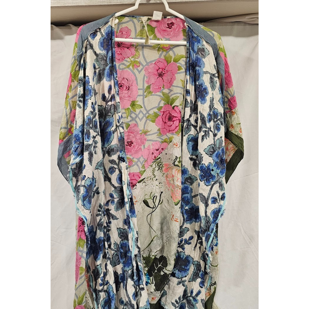 ARATTA Silent Journey Kaftan Open Kimono Colorful Whimsical Artsy Floral OS